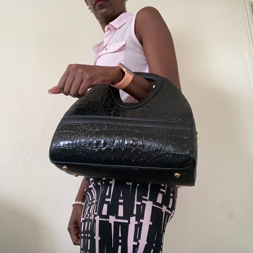 Crocodile Print Color Block Satchel and Wallet